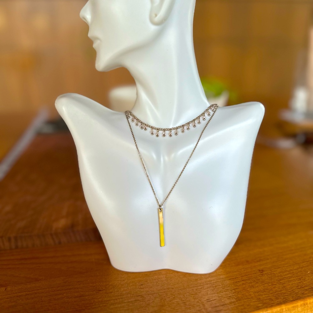BCBG  Two Tier Stacked Gold Dainty Delicate Crystal Necklace